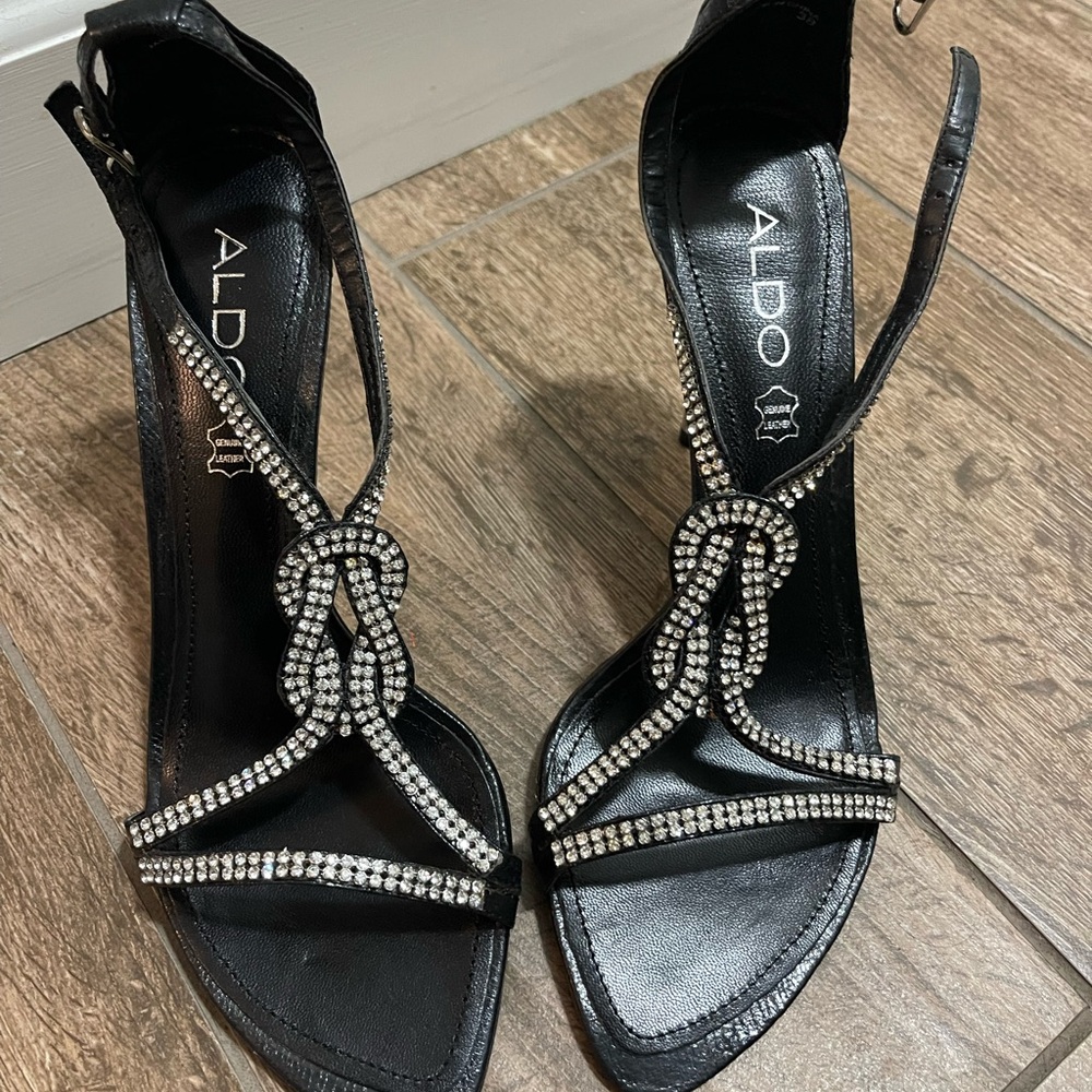 Aldo Black Rhinestone Embellished Heels
